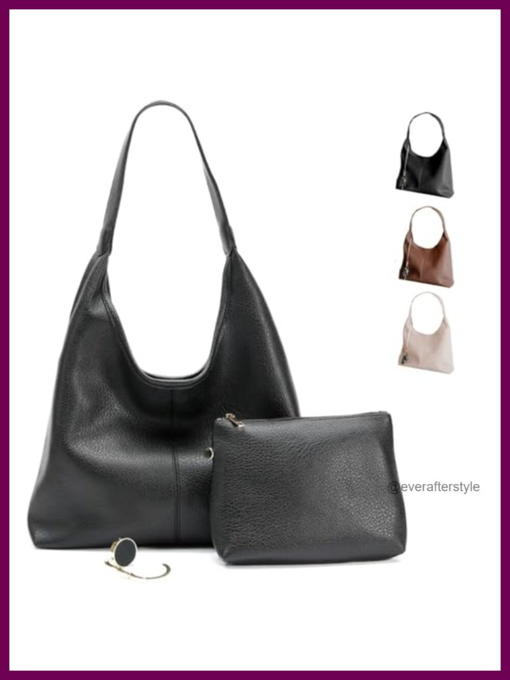 Faux Leather Slouchy Hobo Bag with Zippered Pockets & Shoulder Strap